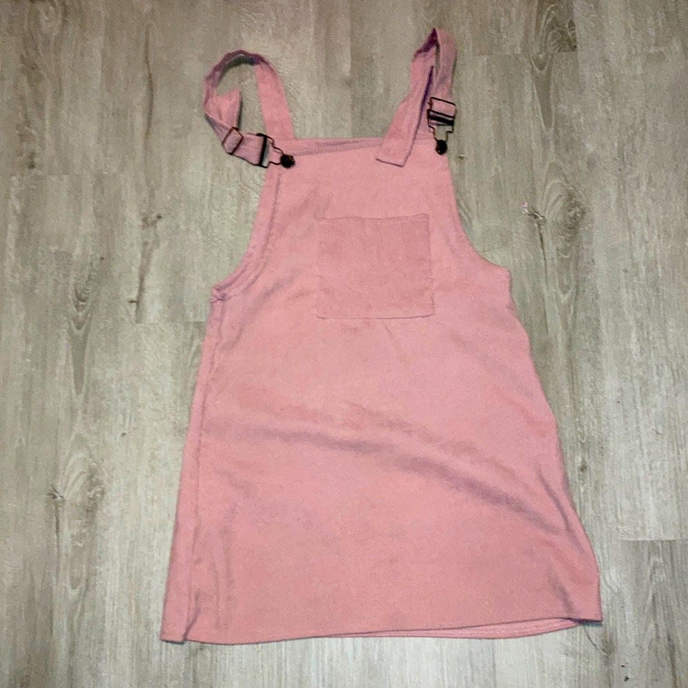 Pink corduroy overall dress